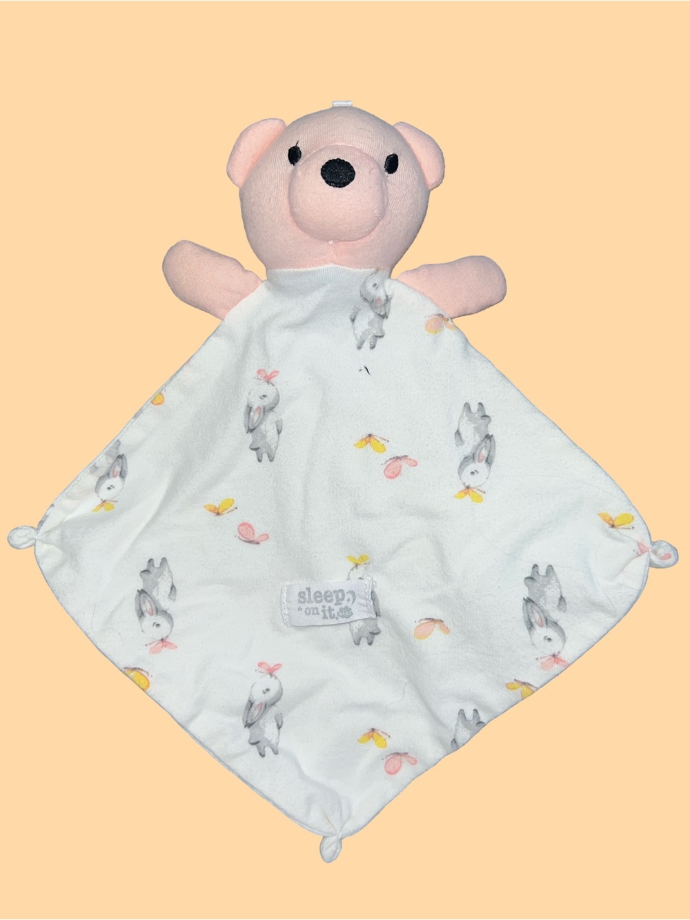Sleep On It Pink Bear Bunny Rabbits  Butterflies Security Blanket/Lovey